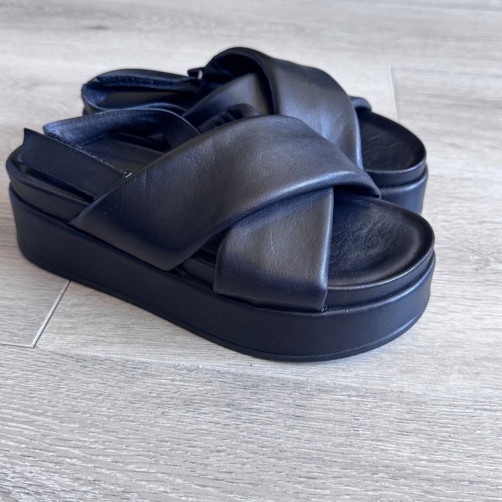 Silent D Anthropologie Pier Black Leather Platform Slingback Sandal Size 6 or 36
